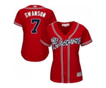 Women's Atlanta Braves #7 Dansby Swanson Red Alternate Stitched MLB Jersey