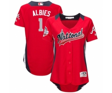 Women's Majestic Atlanta Braves #1 Ozzie Albies Game Red National League 2018 MLB All-Star MLB Jersey