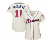 Women's Majestic Atlanta Braves #11 Ender Inciarte Replica Cream Alternate 2 Cool Base MLB Jersey