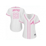 Women's Majestic Atlanta Braves #23 David Justice Replica White Fashion Cool Base MLB Jersey