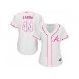 Women's Majestic Atlanta Braves #44 Hank Aaron Replica White Fashion Cool Base MLB Jersey