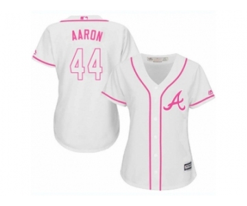 Women's Majestic Atlanta Braves #44 Hank Aaron Replica White Fashion Cool Base MLB Jersey