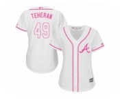 Women's Majestic Atlanta Braves #49 Julio Teheran Replica White Fashion Cool Base MLB Jersey