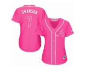 Women's Majestic Atlanta Braves #7 Dansby Swanson Replica Pink Fashion Cool Base MLB Jersey