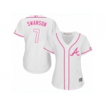 Women's Majestic Atlanta Braves #7 Dansby Swanson Replica White Fashion Cool Base MLB Jersey