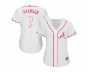 Women's Majestic Atlanta Braves #7 Dansby Swanson Replica White Fashion Cool Base MLB Jersey