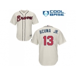 Youth Atlanta Braves #13 Ronald Acuna Jr. Cream Cool Base Stitched MLB Jersey