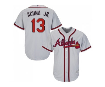 Youth Atlanta Braves #13 Ronald Acuna Jr. Grey Cool Base Stitched MLB Jersey