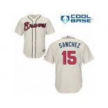 Youth Majestic Atlanta Braves #15 Tony Sanchez Replica Cream Alternate 2 Cool Base MLB Jersey