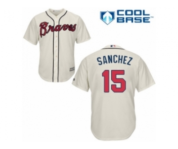 Youth Majestic Atlanta Braves #15 Tony Sanchez Replica Cream Alternate 2 Cool Base MLB Jersey