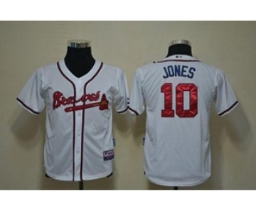 youth mlb jerseys atlanta braves #10 jones white(cool base)