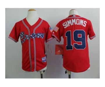 youth mlb jerseys atlanta braves #19 simmons red[2014 new]