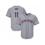 Youth Majestic New York Mets #11 Norichika Aoki Replica Grey Road Cool Base MLB Jersey