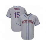 Youth Majestic New York Mets #15 Tim Tebow Authentic Grey Road Cool Base MLB Jersey