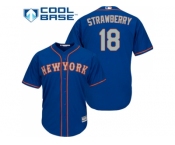 Youth New York Mets #18 Darryl Strawberry Blue(Grey NO.) Cool Base Stitched MLB Jersey