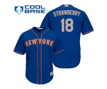 Youth New York Mets #18 Darryl Strawberry Blue(Grey NO.) Cool Base Stitched MLB Jersey