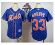 Youth New York Mets #33 Matt Harvey Blue Alternate Home Cool W 2015 World Series Patch Stitched MLB Jersey