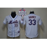 Youth New York Mets #33 Matt Harvey White Cool Base W 2015 World Series Patch Stitched MLB Jersey