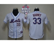 Youth New York Mets #33 Matt Harvey White Cool Base W 2015 World Series Patch Stitched MLB Jersey