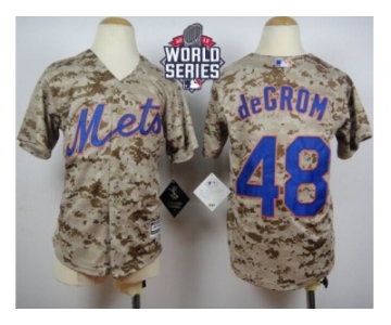 Youth New York Mets #48 Jacob DeGrom Camo Alternate Cool Base W 2015 World Series Patch Stitched MLB Jersey