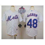 Youth New York Mets #48 Jacob DeGrom White(Blue Strip) Home Cool Base W 2015 World Series Patch Stitched MLB Jersey