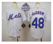 Youth New York Mets #48 Jacob DeGrom White(Blue Strip) Home Cool Base W 2015 World Series Patch Stitched MLB Jersey