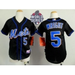 Youth New York Mets #5 David Wright Black Cool Base W 2015 World Series Patch Stitched MLB Jersey