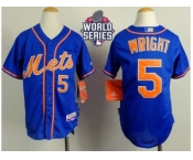 Youth New York Mets #5 David Wright Blue Alternate Home Cool W 2015 World Series Patch Stitched MLB Jersey