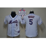 Youth New York Mets #5 David Wright White Cool Base W 2015 World Series Patch Stitched MLB Jersey