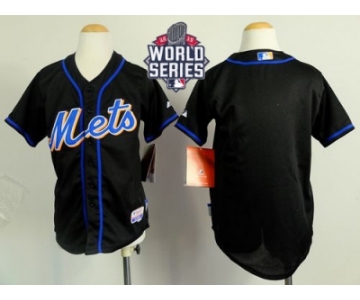 Youth New York Mets Blank Black Cool Base W 2015 World Series Patch Stitched MLB Jersey