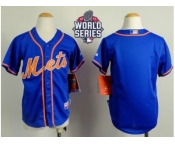 Youth New York Mets Blank Blue Alternate Home Cool Base W 2015 World Series Patch Stitched MLB Jersey