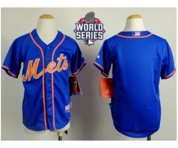 Youth New York Mets Blank Blue Alternate Home Cool Base W 2015 World Series Patch Stitched MLB Jersey