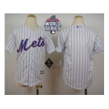 Youth New York Mets Blank White(Blue Strip) Home Cool Base W 2015 World Series Patch Stitched MLB Jersey