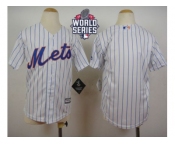 Youth New York Mets Blank White(Blue Strip) Home Cool Base W 2015 World Series Patch Stitched MLB Jersey