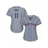 Women Majestic New York Mets #11 Norichika Aoki Authentic Grey Road Cool Base MLB Jersey