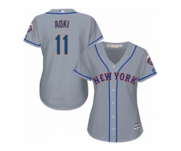 Women Majestic New York Mets #11 Norichika Aoki Authentic Grey Road Cool Base MLB Jersey