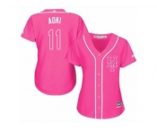 Women Majestic New York Mets #11 Norichika Aoki Authentic Pink Fashion Cool Base MLB Jersey