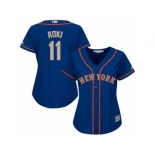 Women Majestic New York Mets #11 Norichika Aoki Replica Royal Blue Alternate Road Cool Base MLB Jersey