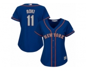 Women Majestic New York Mets #11 Norichika Aoki Replica Royal Blue Alternate Road Cool Base MLB Jersey