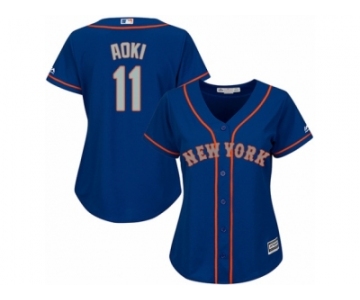 Women Majestic New York Mets #11 Norichika Aoki Replica Royal Blue Alternate Road Cool Base MLB Jersey