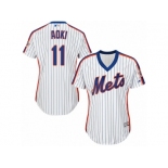 Women Majestic New York Mets #11 Norichika Aoki Replica White Alternate Cool Base MLB Jersey