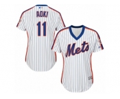 Women Majestic New York Mets #11 Norichika Aoki Replica White Alternate Cool Base MLB Jersey