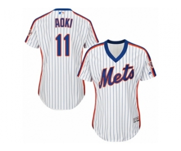 Women Majestic New York Mets #11 Norichika Aoki Replica White Alternate Cool Base MLB Jersey