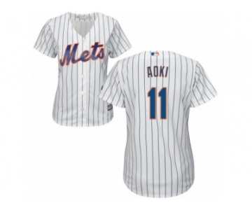 Women Majestic New York Mets #11 Norichika Aoki Replica White Home Cool Base MLB Jersey