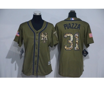 Women Majestic New York Mets #31 Mike Piazza Authentic Green Salute to Service MLB Jersey