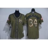 Women Majestic New York Mets #34 Noah Syndergaard Authentic Green Salute to Service MLB Jersey