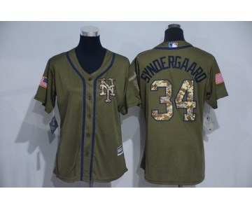 Women Majestic New York Mets #34 Noah Syndergaard Authentic Green Salute to Service MLB Jersey