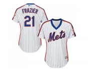 Women New York Mets #21 Todd Frazier White(Blue Strip) Alternate Stitched MLB Jersey