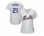 Women New York Mets #21 Todd Frazier White(Blue Strip) Home Stitched MLB Jersey