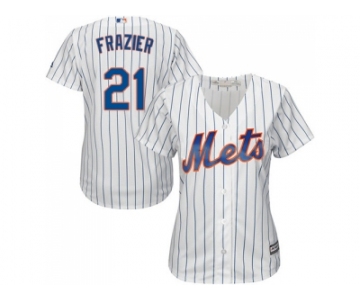 Women New York Mets #21 Todd Frazier White(Blue Strip) Home Stitched MLB Jersey